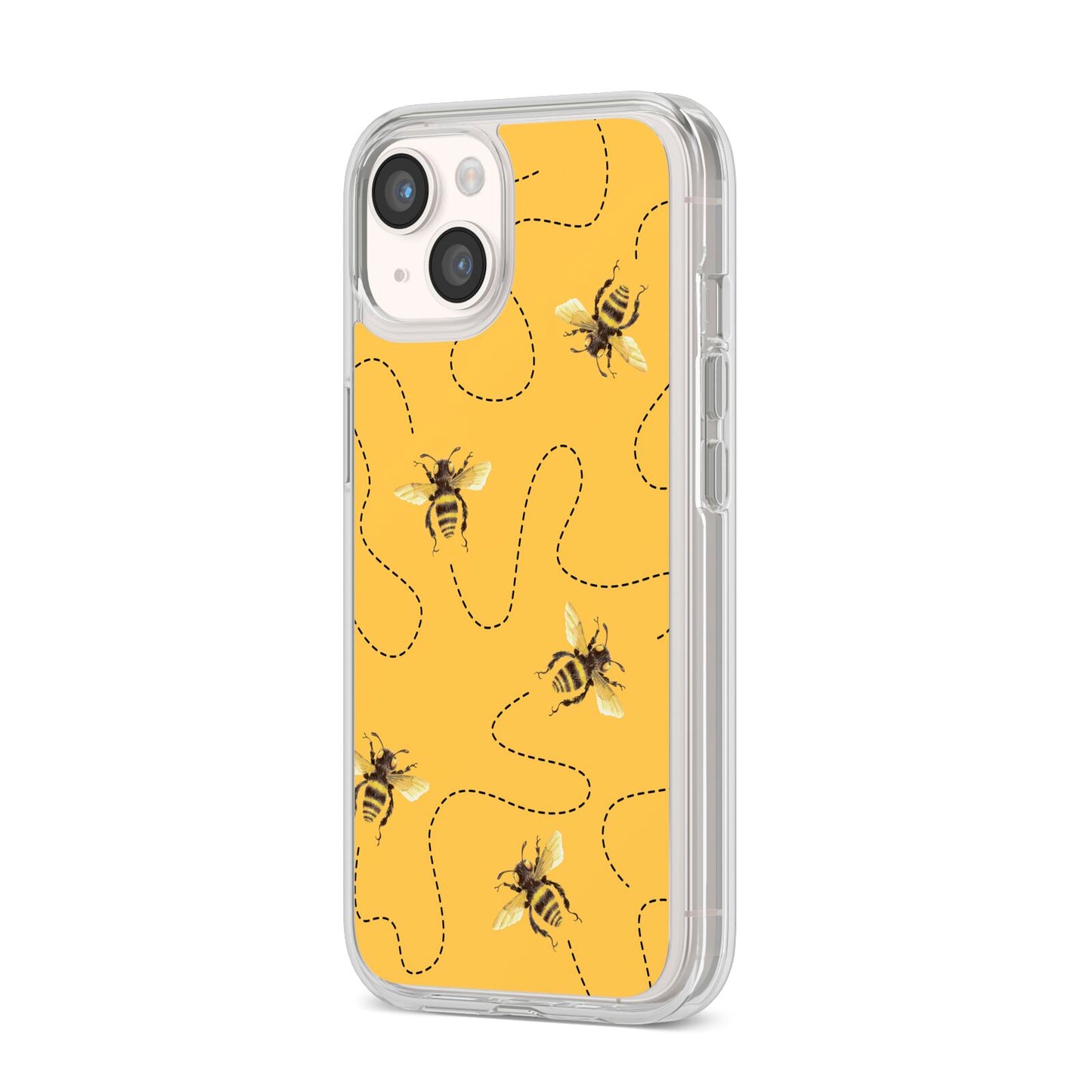 Flying Bees with Yellow Background iPhone 14 Clear Tough Case Starlight Angled Image