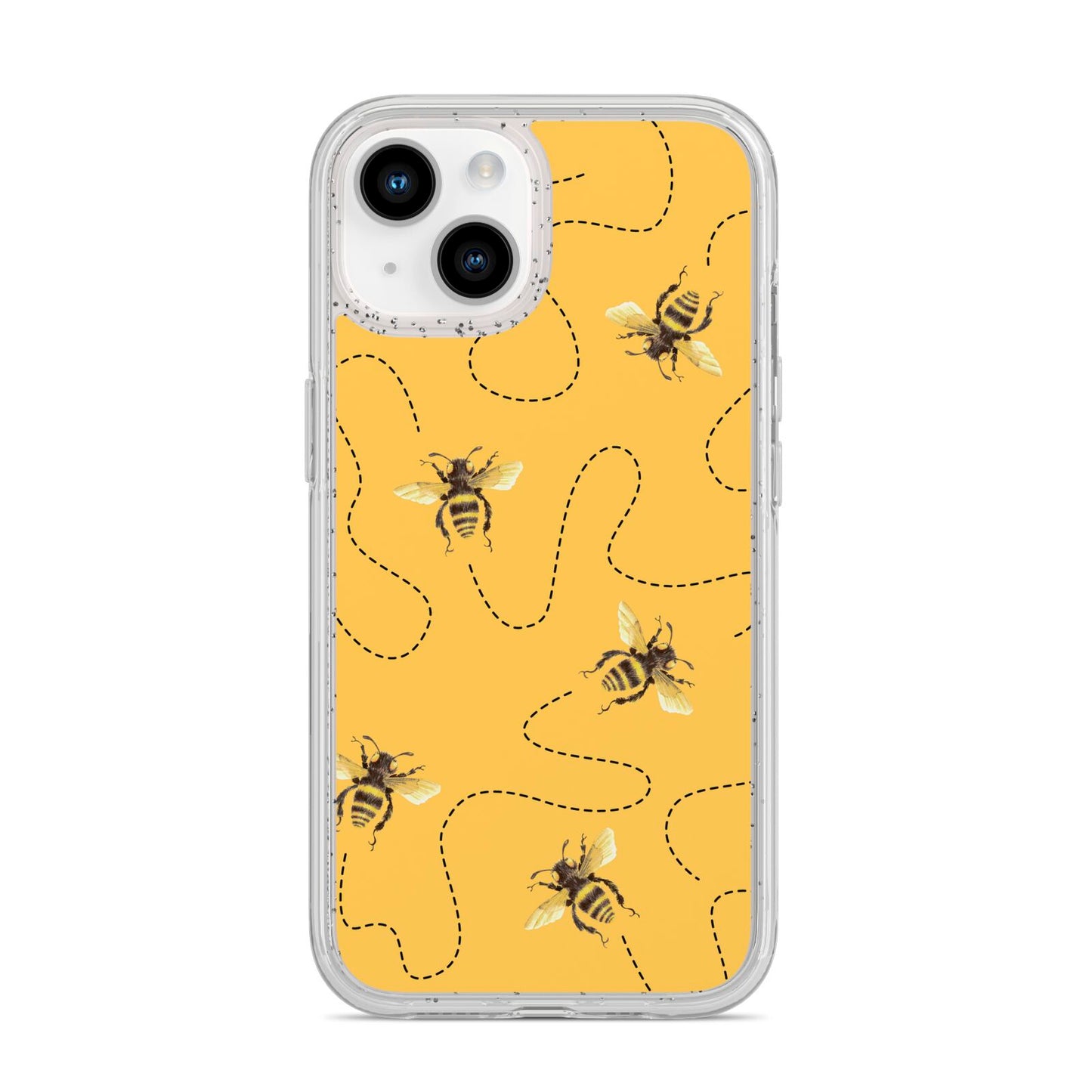 Flying Bees with Yellow Background iPhone 14 Glitter Tough Case Starlight