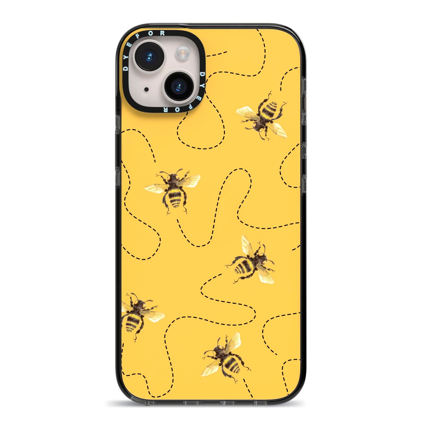 Flying Bees with Yellow Background iPhone 14 Plus Black Impact Case on Silver phone