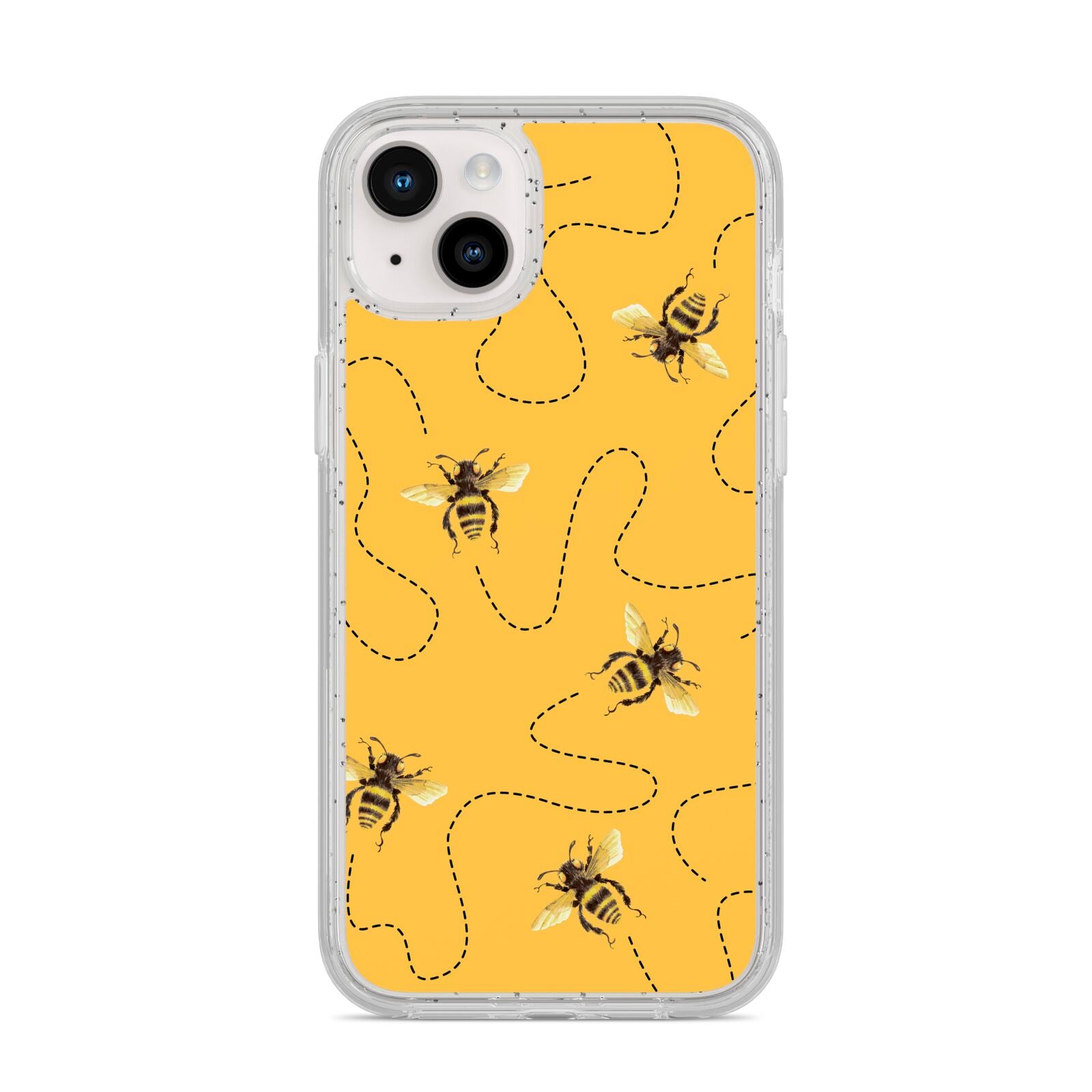 Flying Bees with Yellow Background iPhone 14 Plus Glitter Tough Case Starlight