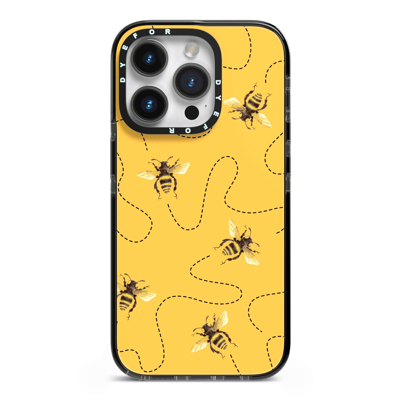 Flying Bees with Yellow Background iPhone 14 Pro Black Impact Case on Silver phone