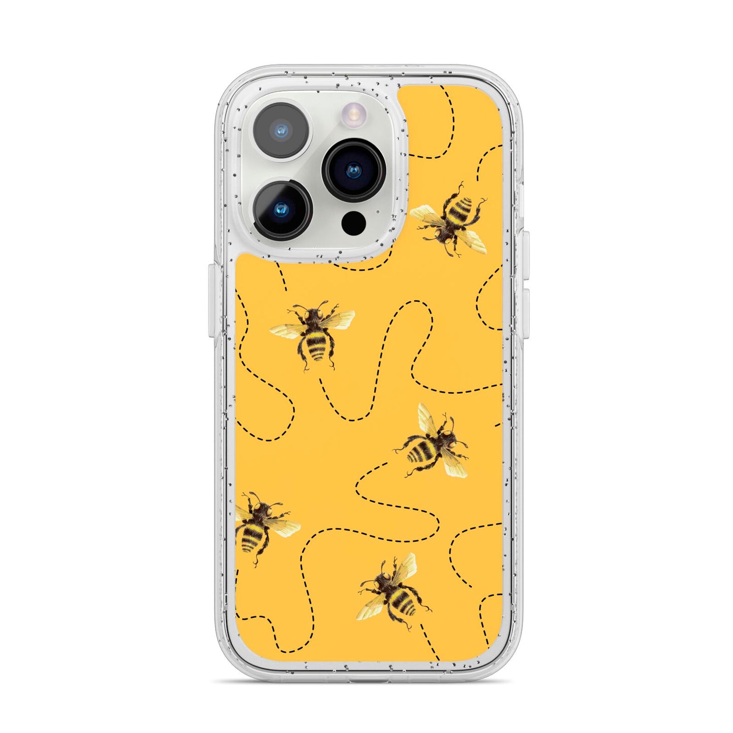 Flying Bees with Yellow Background iPhone 14 Pro Glitter Tough Case Silver