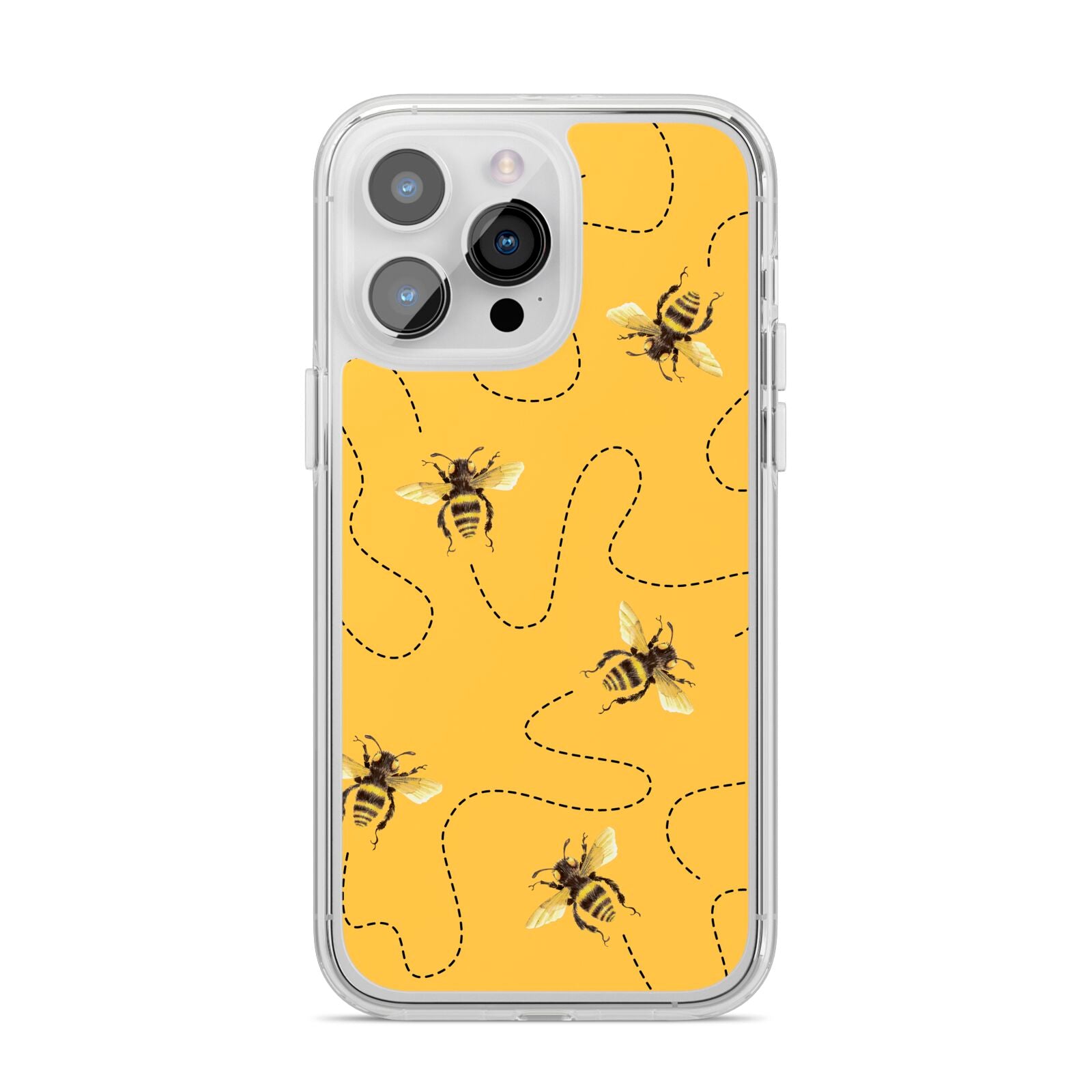 Flying Bees with Yellow Background iPhone 14 Pro Max Clear Tough Case Silver