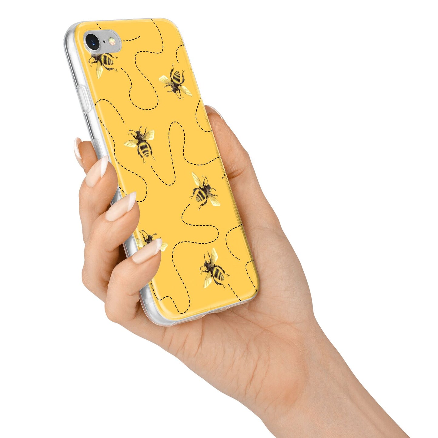 Flying Bees with Yellow Background iPhone 7 Bumper Case on Silver iPhone Alternative Image