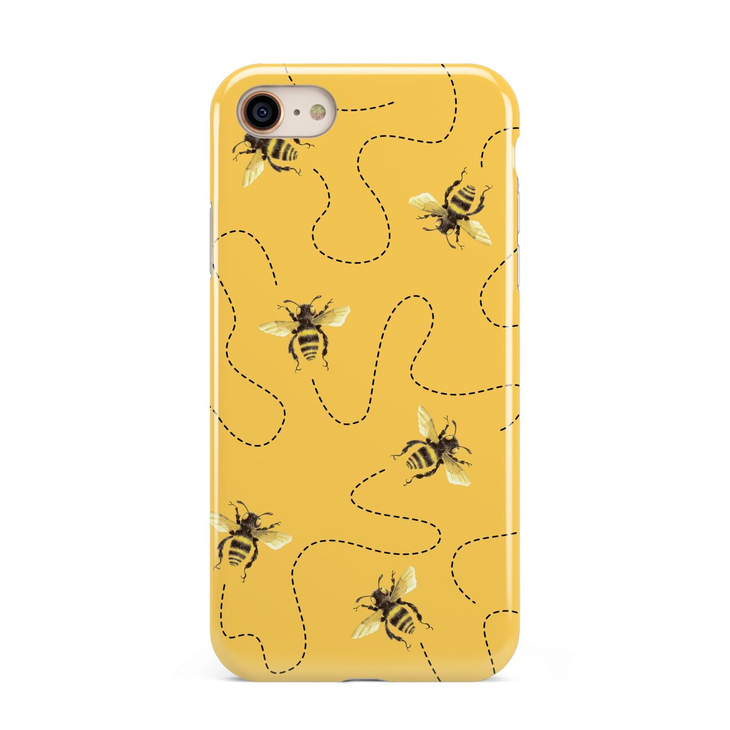 Flying Bees with Yellow Background iPhone 8 3D Tough Case on Gold Phone