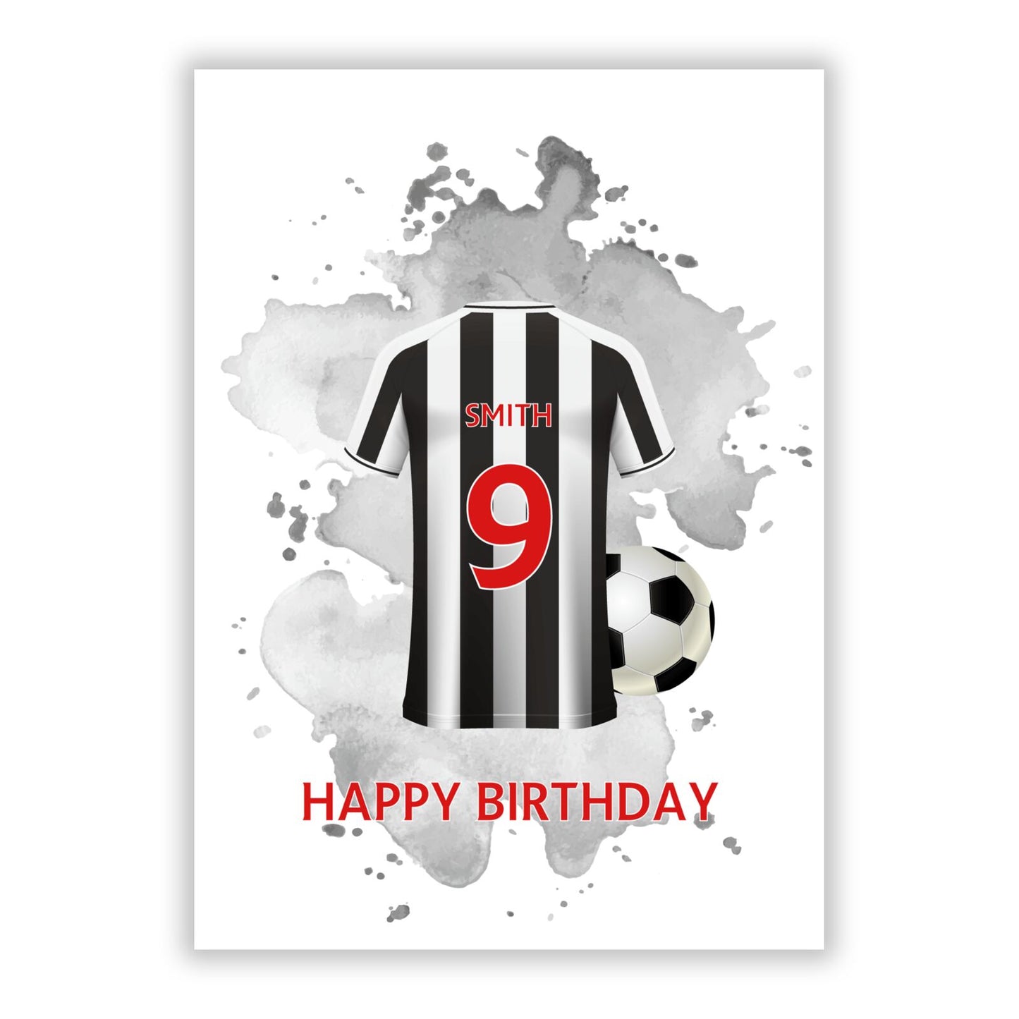 Football Shirt Black White Personalised Age Name A5 Flat Greetings Card