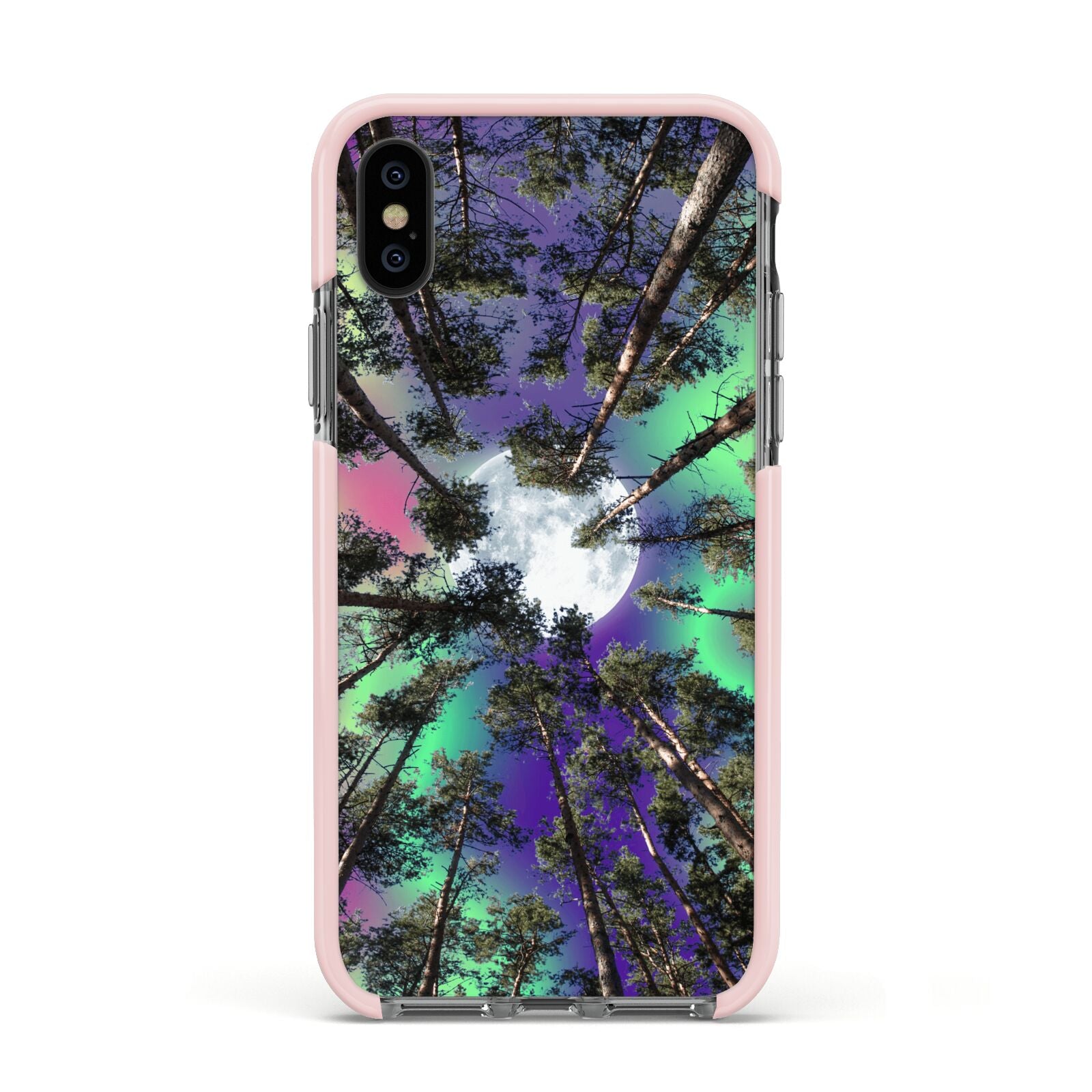 Forest Moon Apple iPhone Xs Impact Case Pink Edge on Black Phone