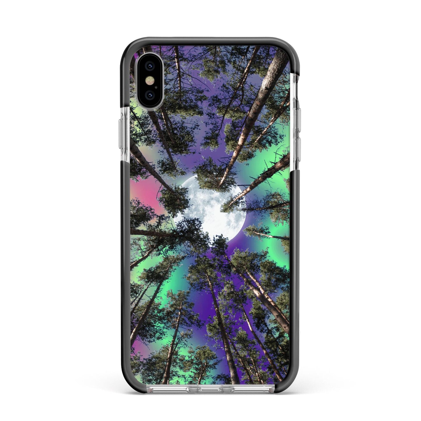 Forest Moon Apple iPhone Xs Max Impact Case Black Edge on Silver Phone