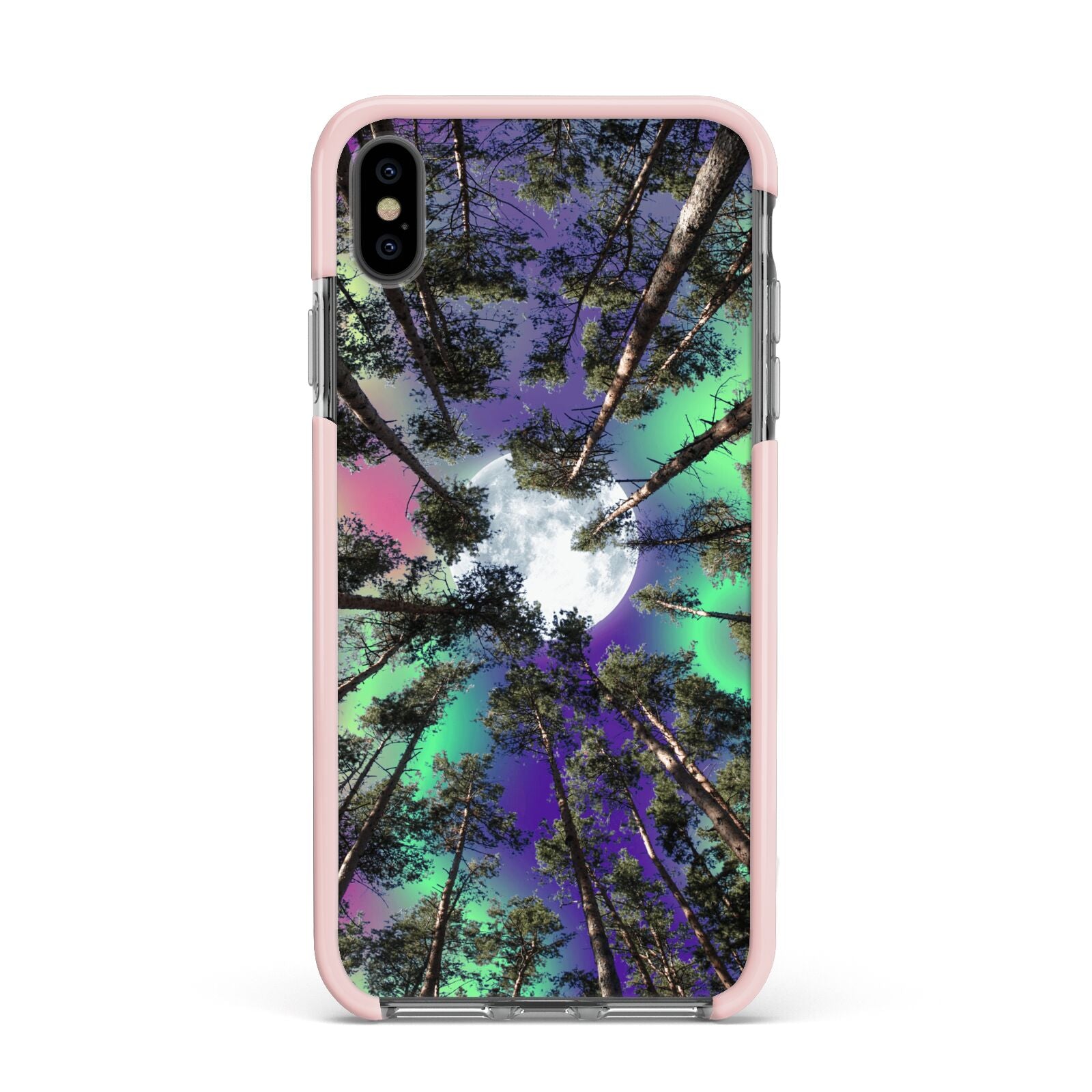 Forest Moon Apple iPhone Xs Max Impact Case Pink Edge on Black Phone