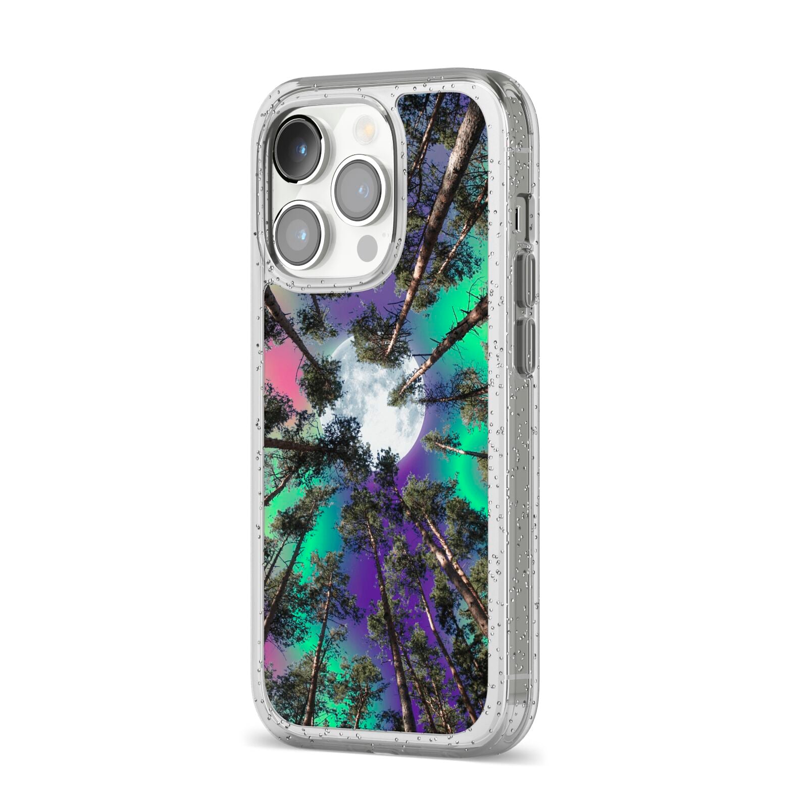 Forest Moon iPhone 14 Pro Glitter Tough Case Silver Angled Image