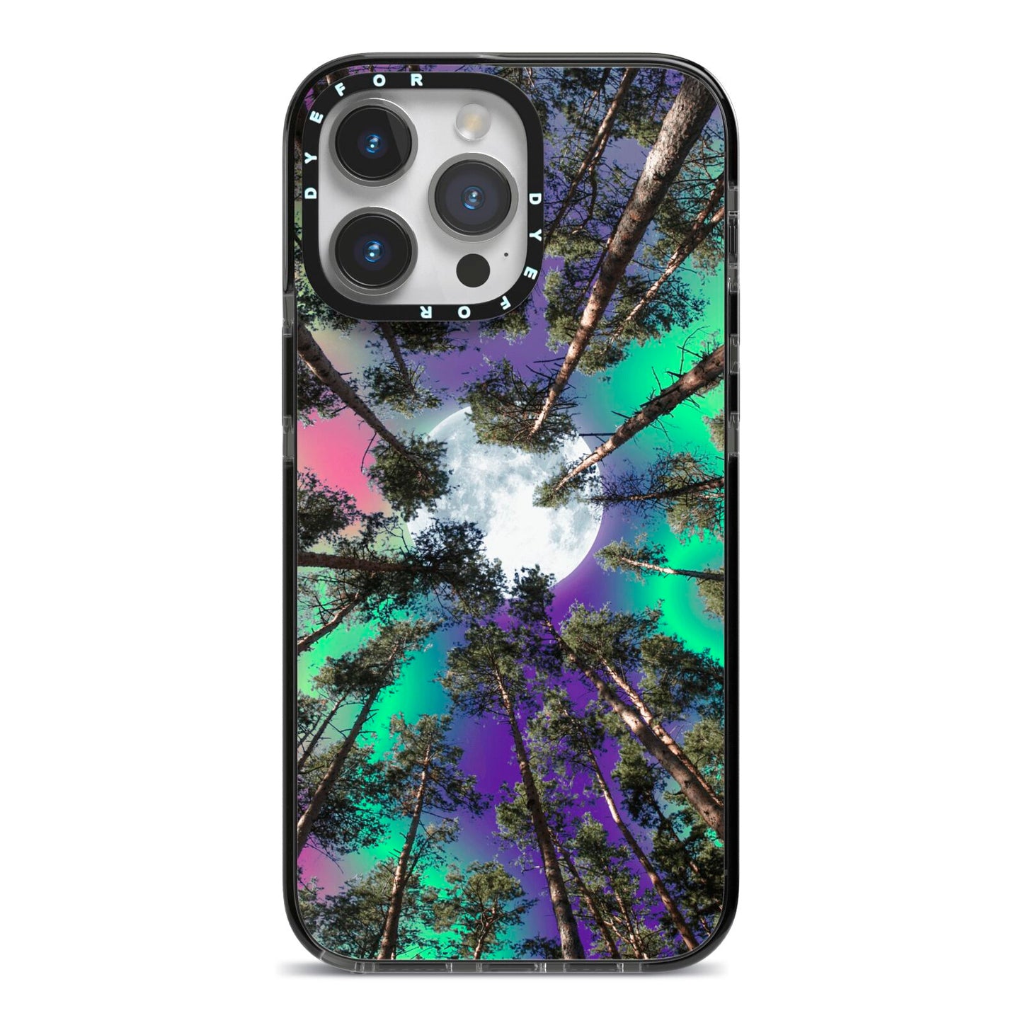 Forest Moon iPhone 14 Pro Max Black Impact Case on Silver phone