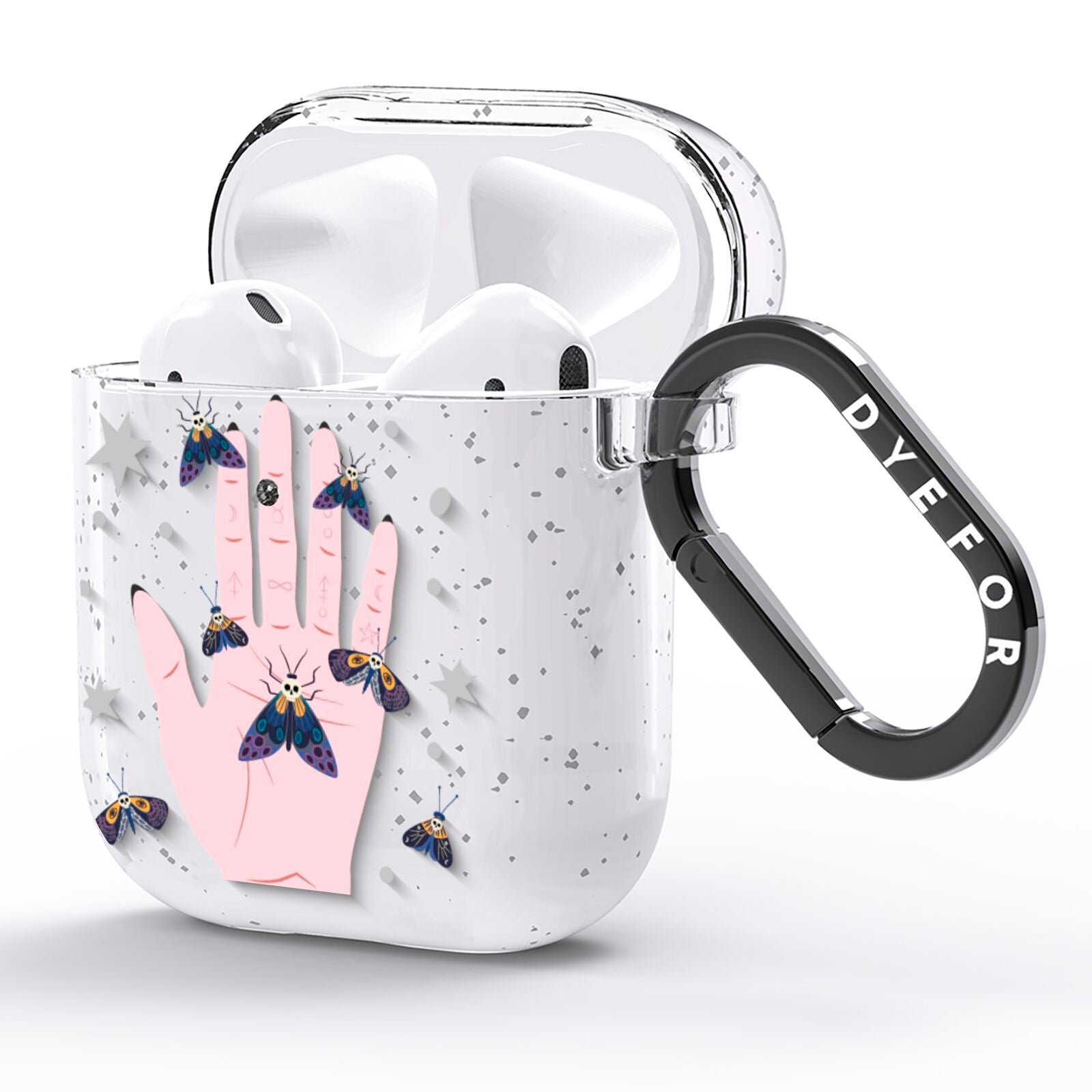 Fortune Teller Hands and Skull Moths AirPods Glitter Case Side Image