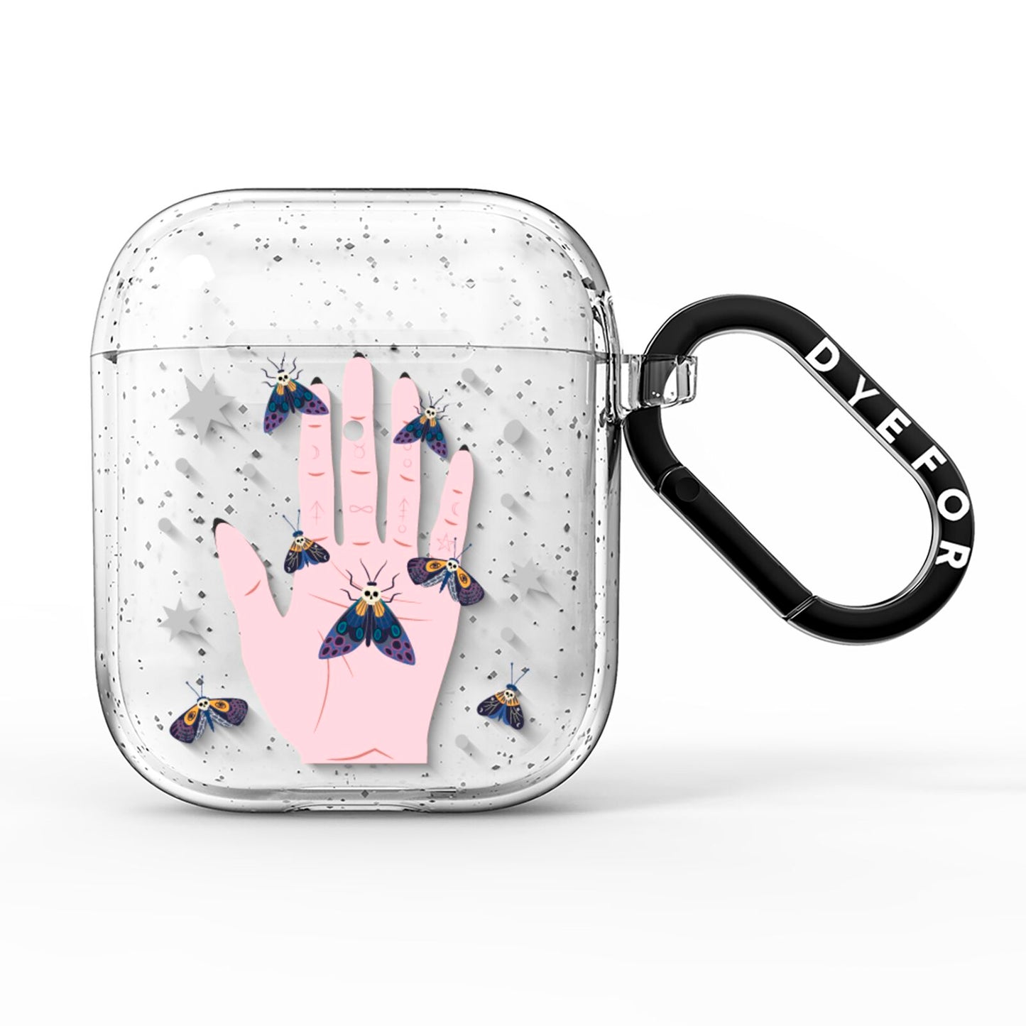 Fortune Teller Hands and Skull Moths AirPods Glitter Case