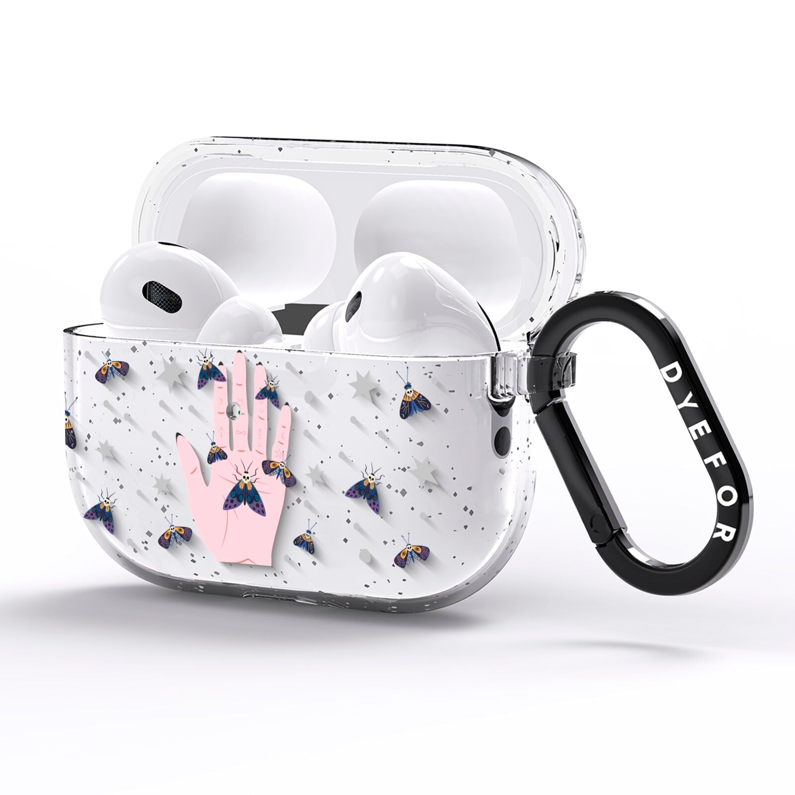 Fortune Teller Hands and Skull Moths AirPods Pro Glitter Case Side Image