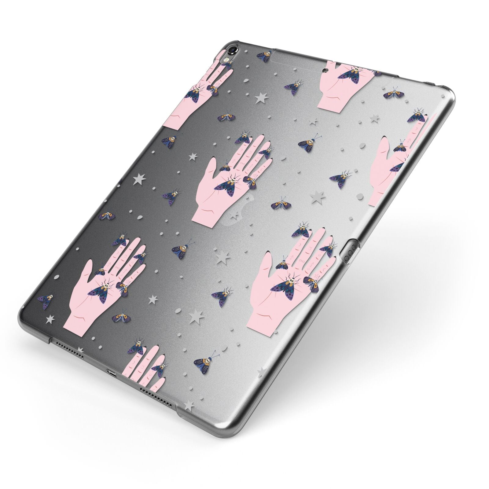 Fortune Teller Hands and Skull Moths Apple iPad Case on Grey iPad Side View