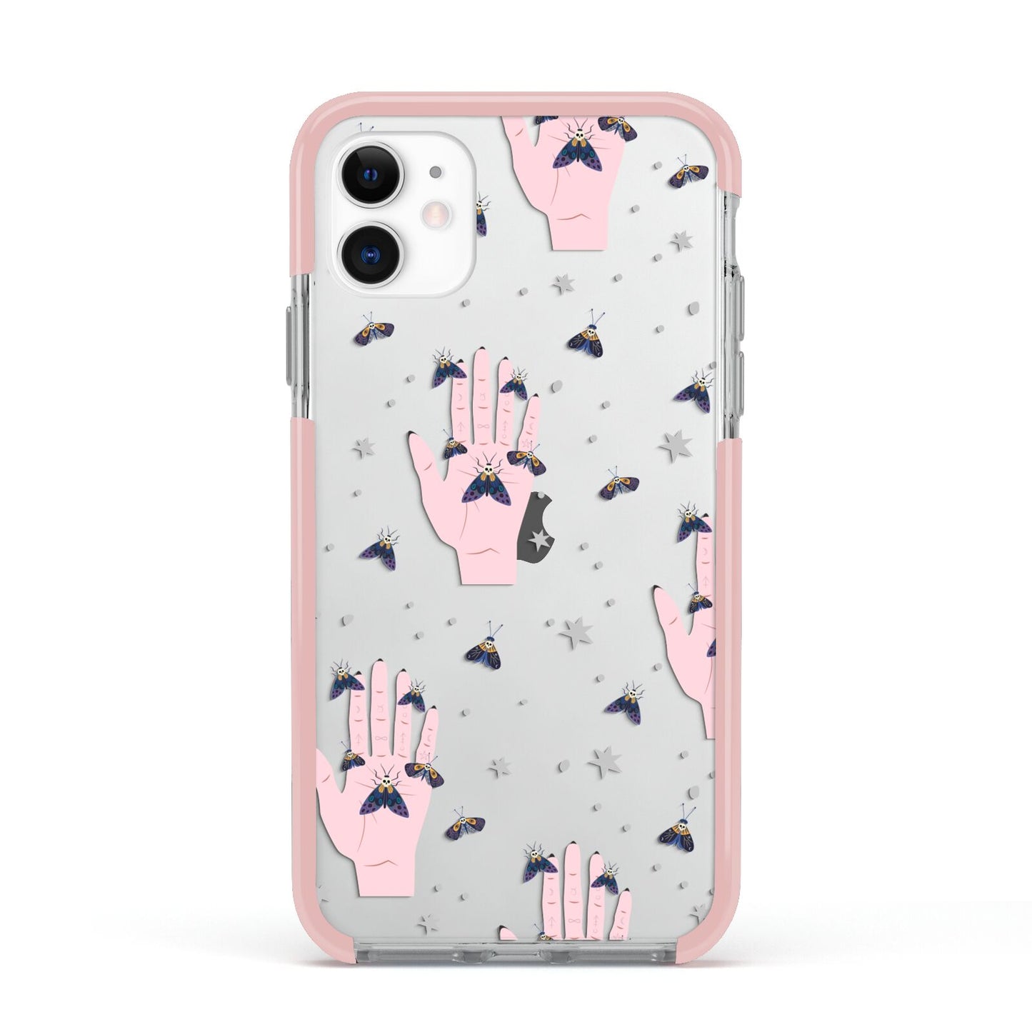 Fortune Teller Hands and Skull Moths Apple iPhone 11 in White with Pink Impact Case