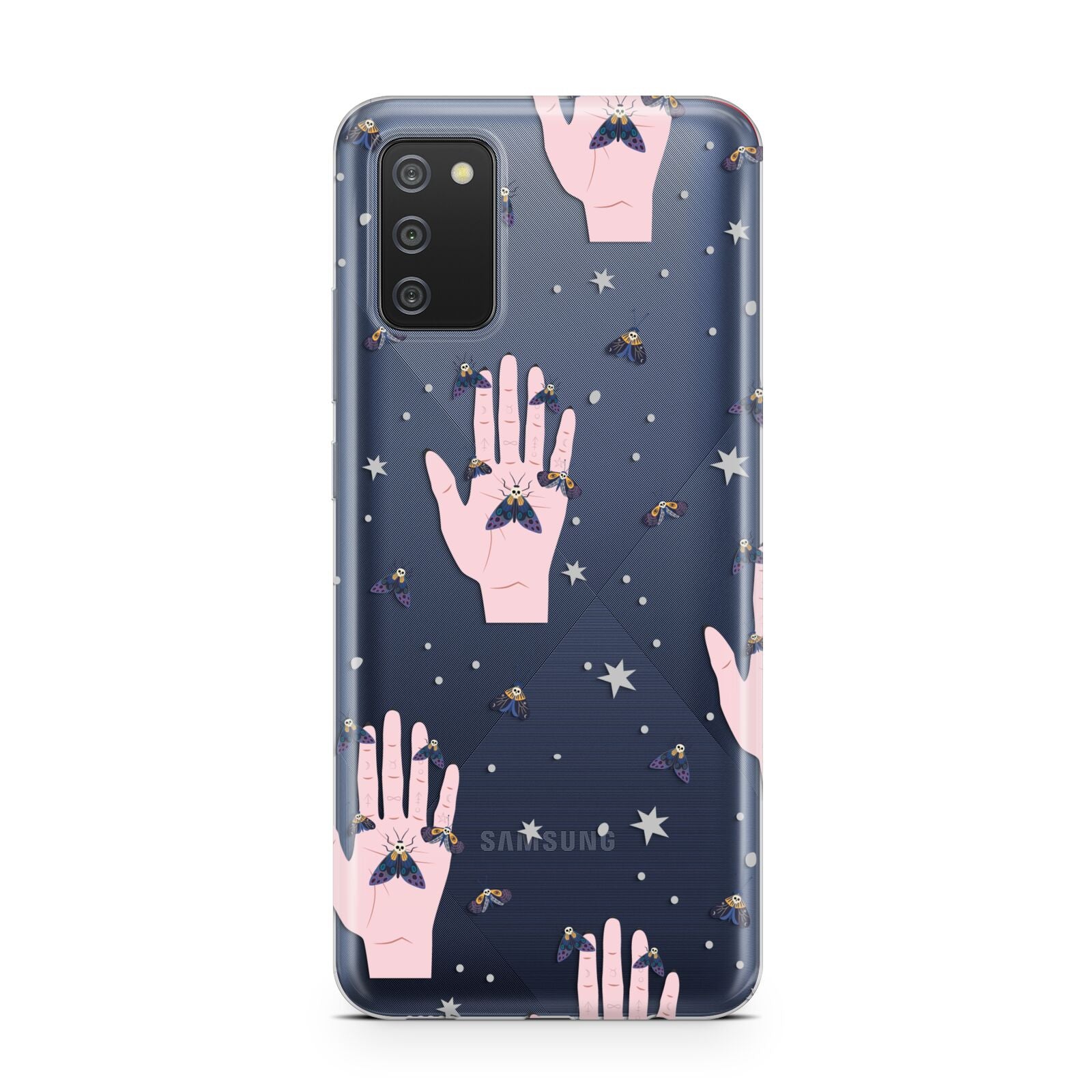 Fortune Teller Hands and Skull Moths Samsung A02s Case