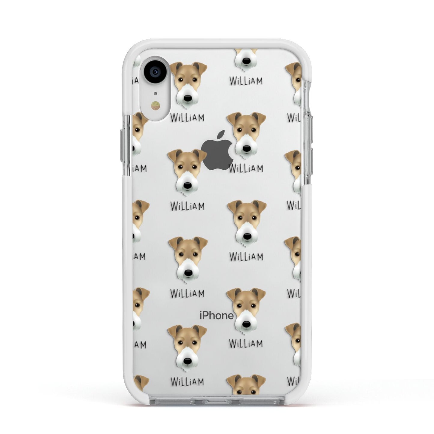 Fox Terrier Icon with Name Apple iPhone XR Impact Case White Edge on Silver Phone