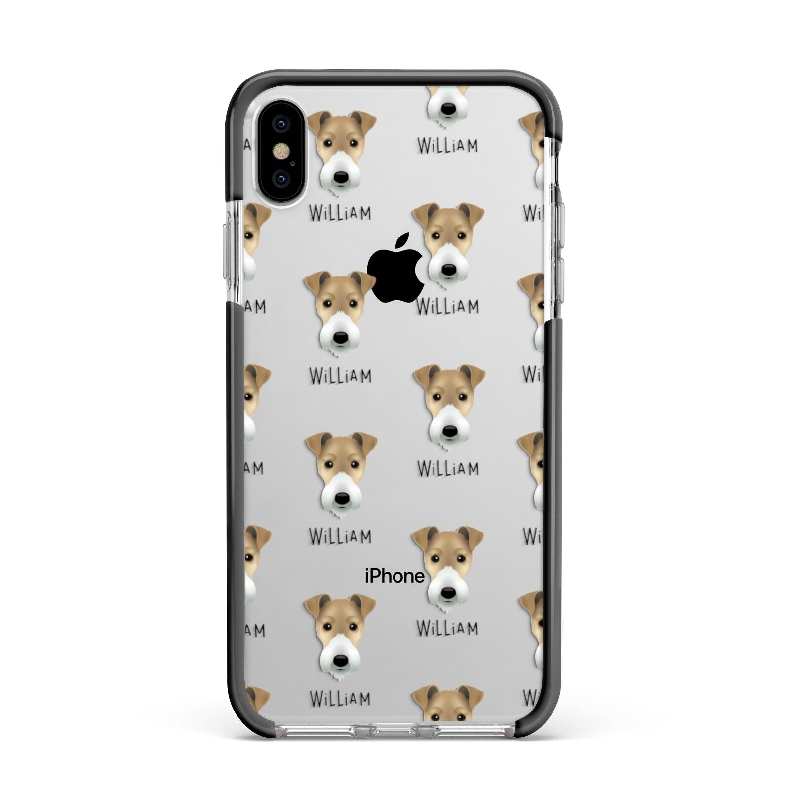 Fox Terrier Icon with Name Apple iPhone Xs Max Impact Case Black Edge on Silver Phone
