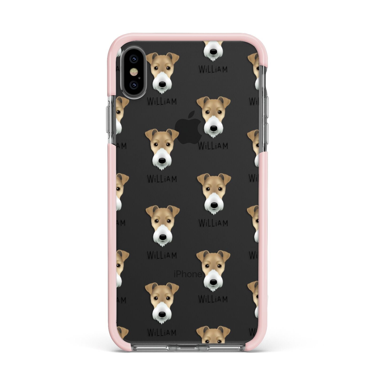 Fox Terrier Icon with Name Apple iPhone Xs Max Impact Case Pink Edge on Black Phone