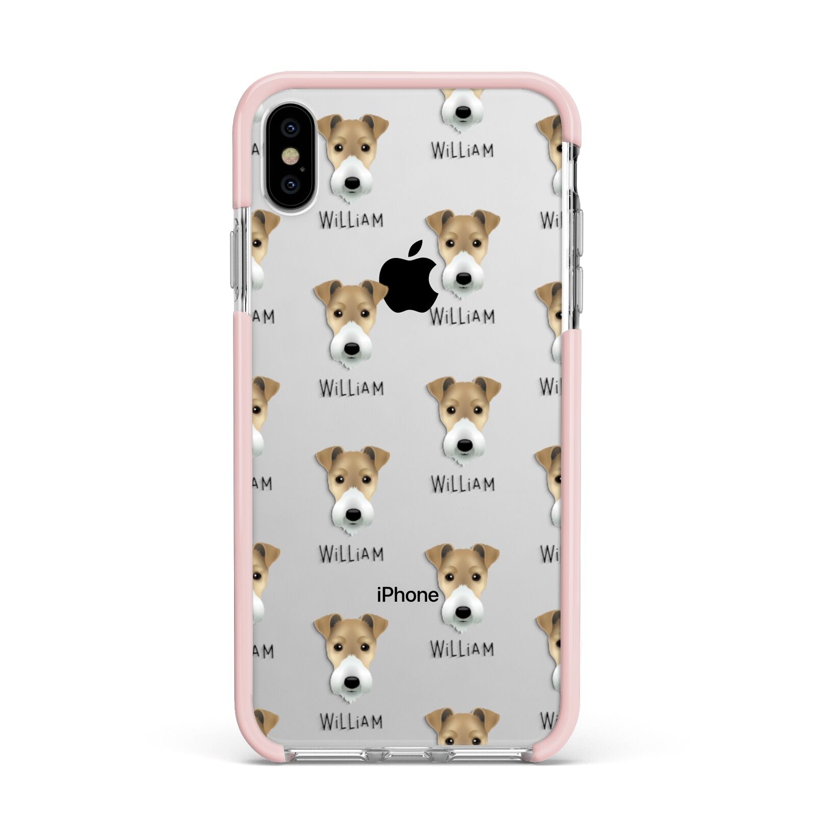 Fox Terrier Icon with Name Apple iPhone Xs Max Impact Case Pink Edge on Silver Phone