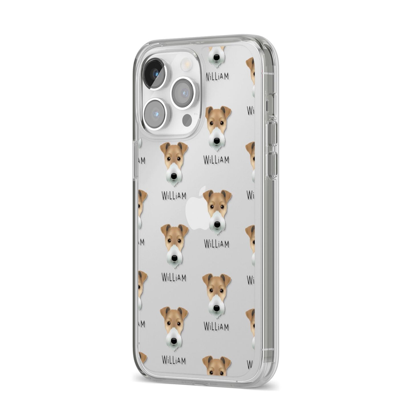 Fox Terrier Icon with Name iPhone 14 Pro Max Clear Tough Case Silver Angled Image