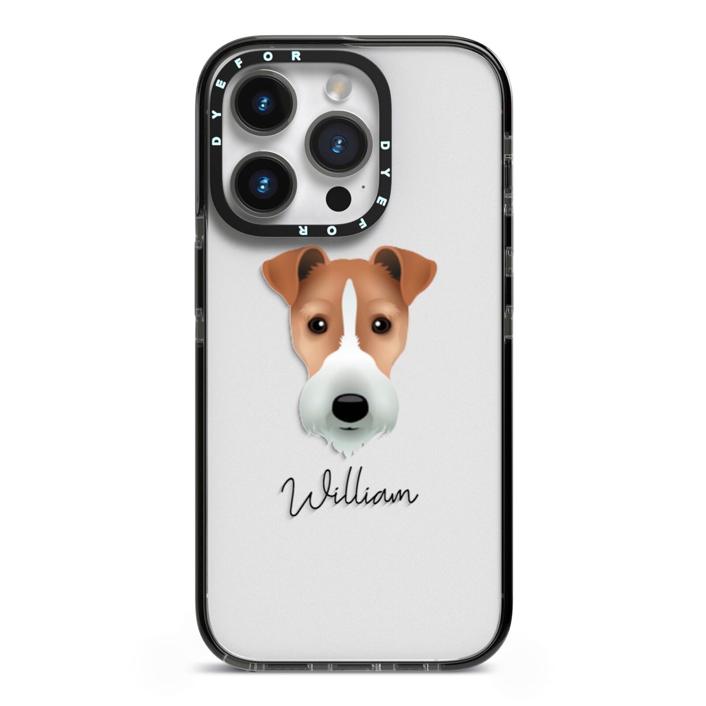 Fox Terrier Personalised iPhone 14 Pro Black Impact Case on Silver phone