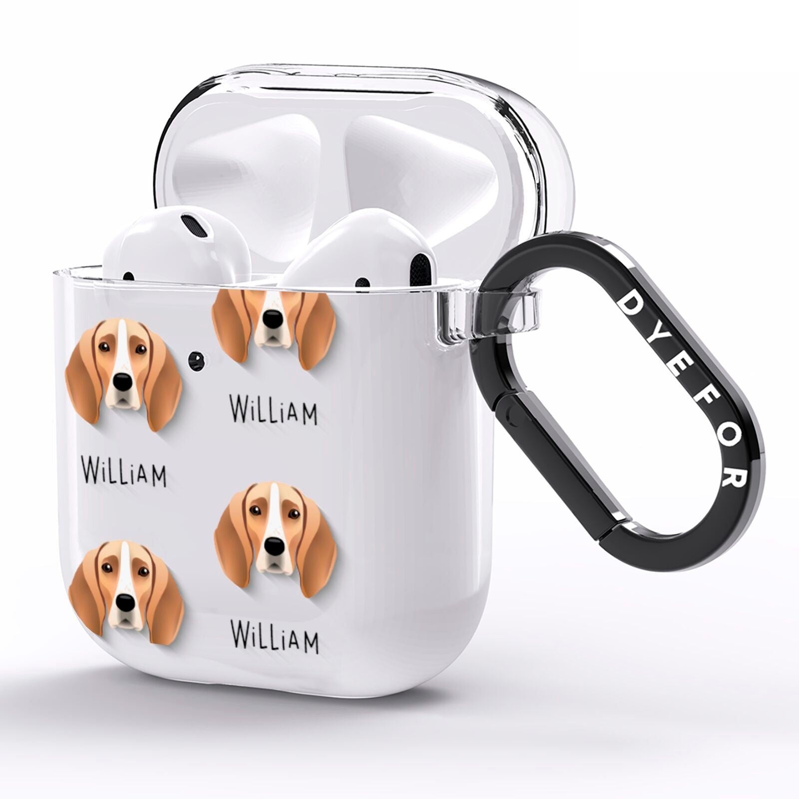 Foxhound Icon with Name AirPods Clear Case Side Image