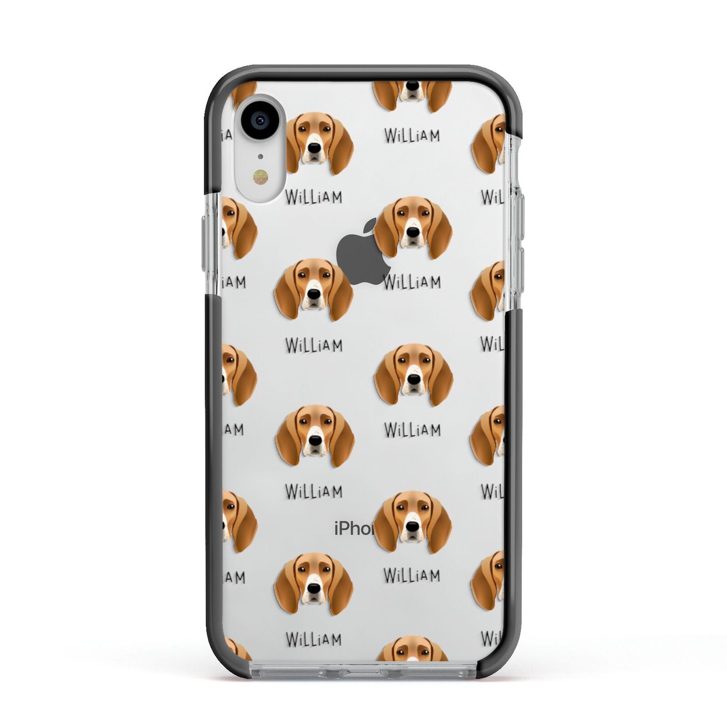 Foxhound Icon with Name Apple iPhone XR Impact Case Black Edge on Silver Phone