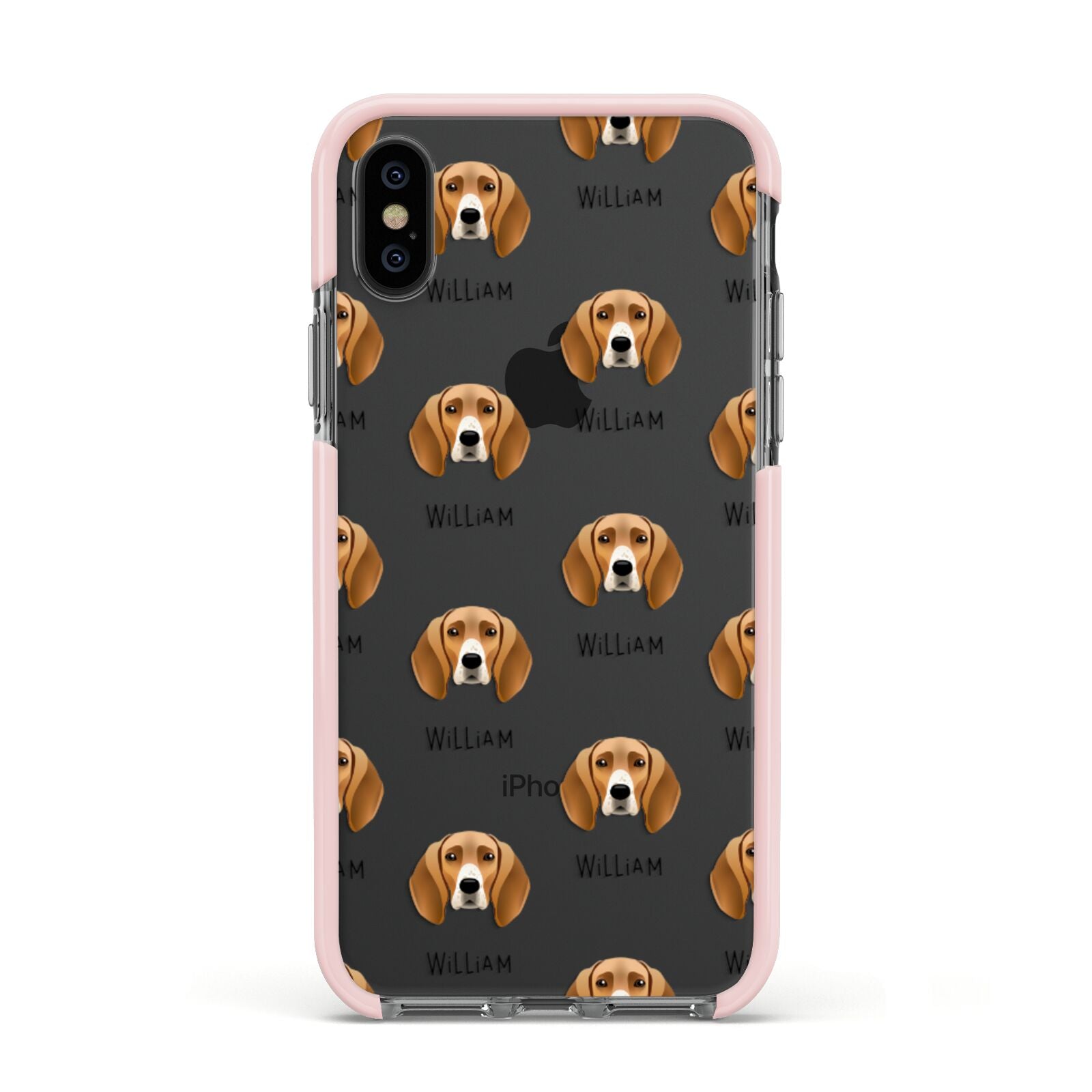 Foxhound Icon with Name Apple iPhone Xs Impact Case Pink Edge on Black Phone