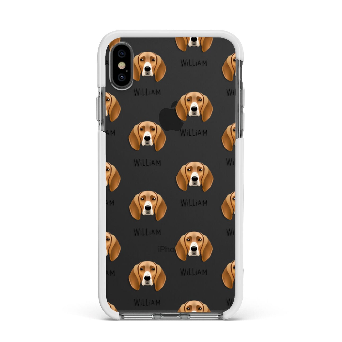 Foxhound Icon with Name Apple iPhone Xs Max Impact Case White Edge on Black Phone