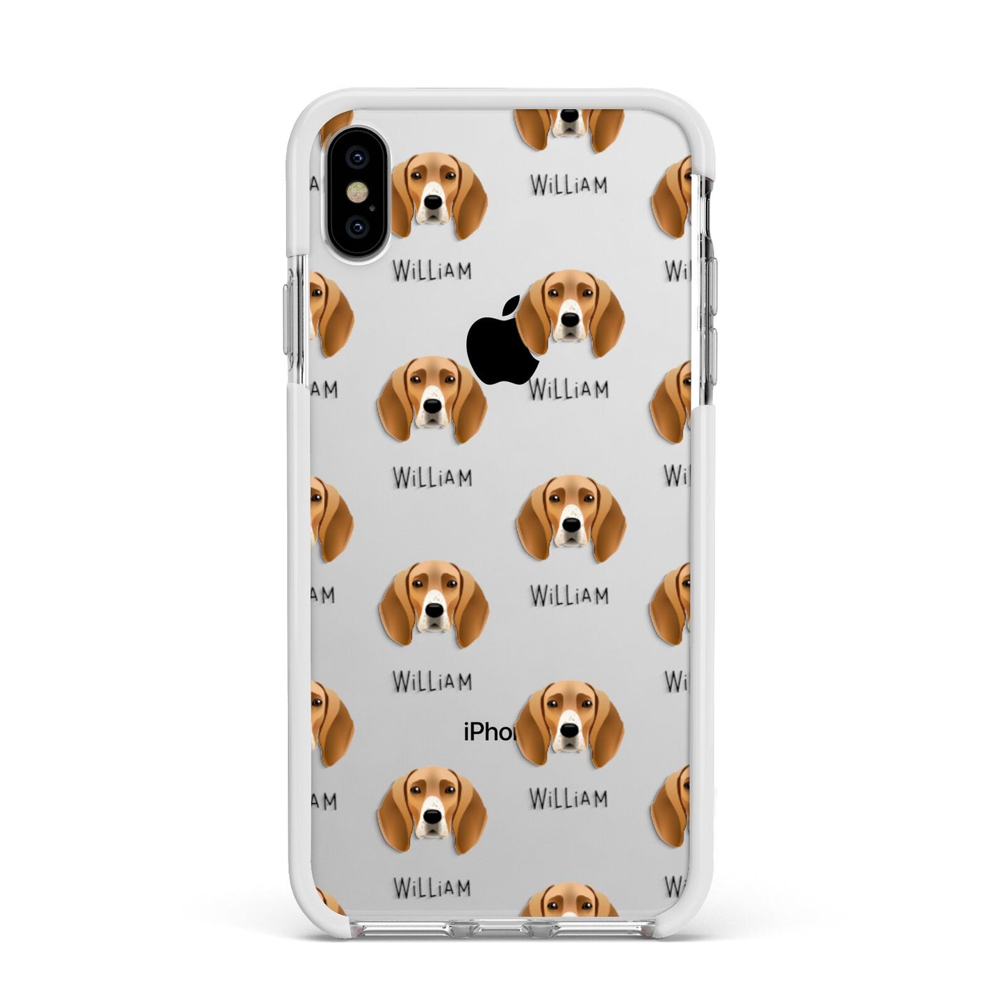 Foxhound Icon with Name Apple iPhone Xs Max Impact Case White Edge on Silver Phone