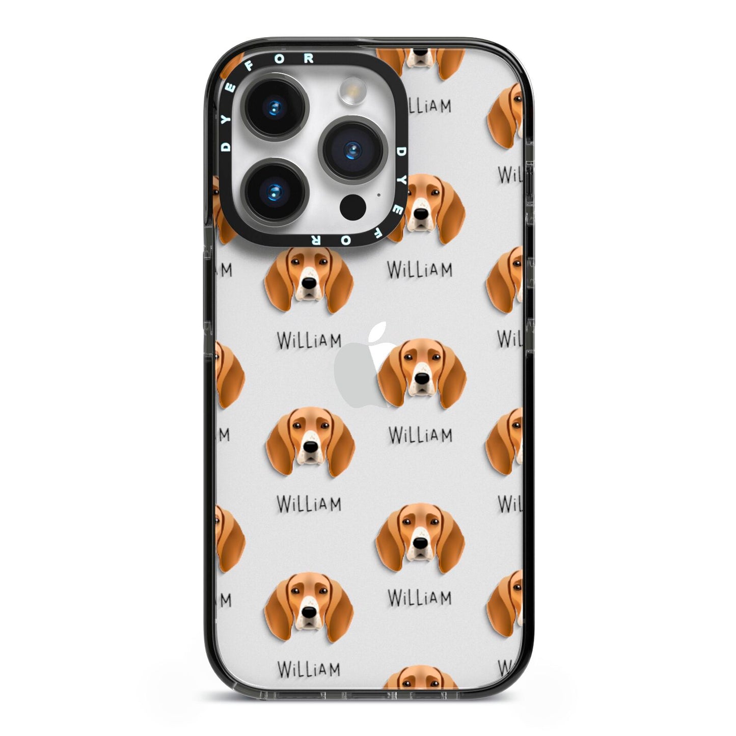 Foxhound Icon with Name iPhone 14 Pro Black Impact Case on Silver phone