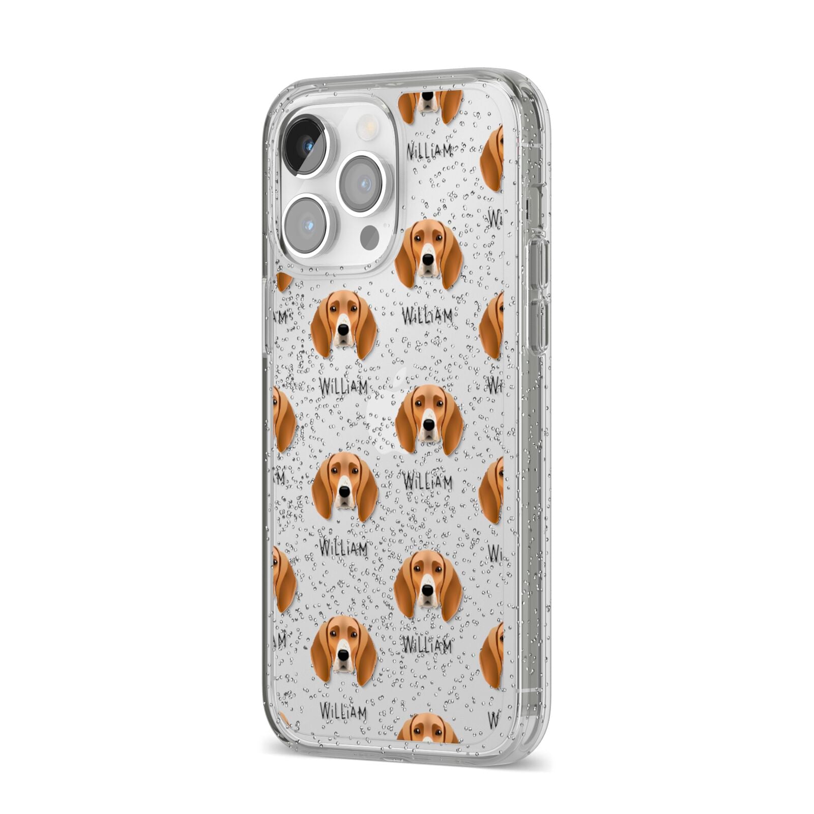 Foxhound Icon with Name iPhone 14 Pro Max Glitter Tough Case Silver Angled Image