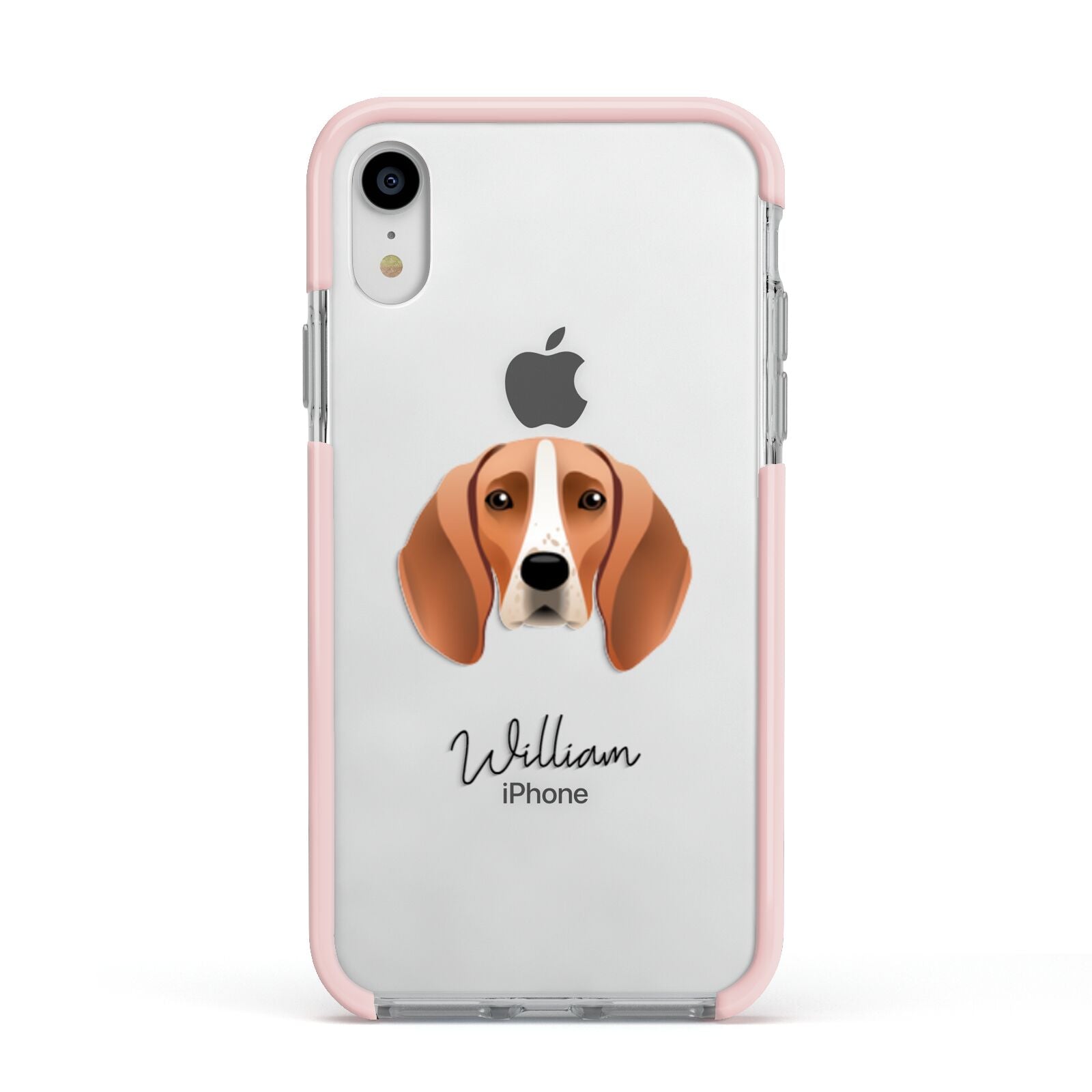 Foxhound Personalised Apple iPhone XR Impact Case Pink Edge on Silver Phone