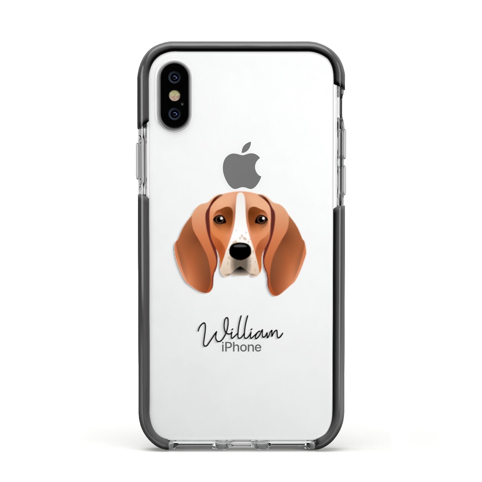 Foxhound Personalised Apple iPhone Xs Impact Case Black Edge on Silver Phone