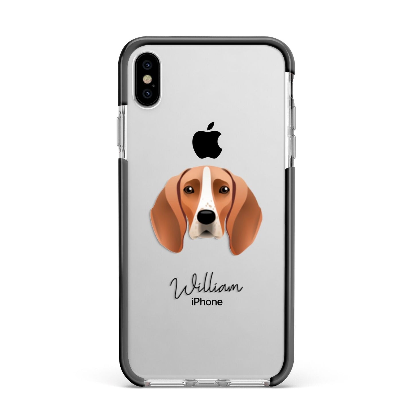 Foxhound Personalised Apple iPhone Xs Max Impact Case Black Edge on Silver Phone