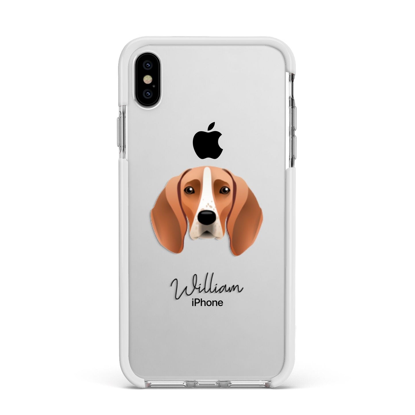 Foxhound Personalised Apple iPhone Xs Max Impact Case White Edge on Silver Phone