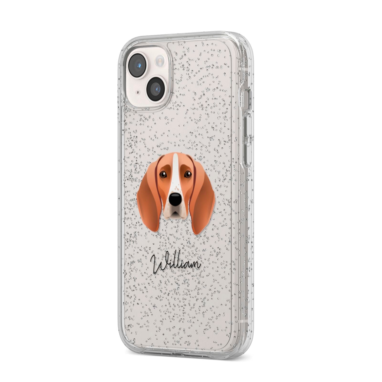 Foxhound Personalised iPhone 14 Plus Glitter Tough Case Starlight Angled Image