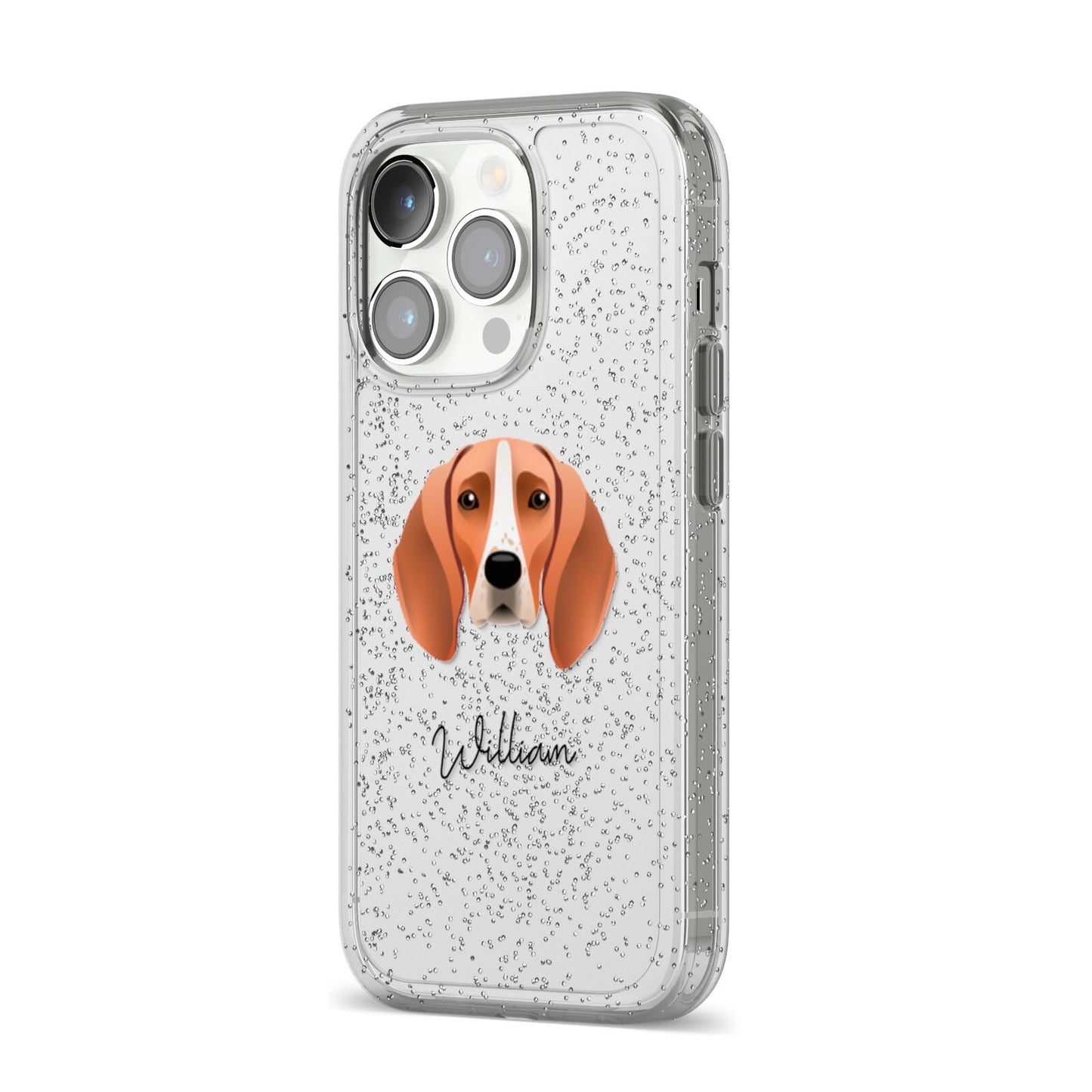 Foxhound Personalised iPhone 14 Pro Glitter Tough Case Silver Angled Image