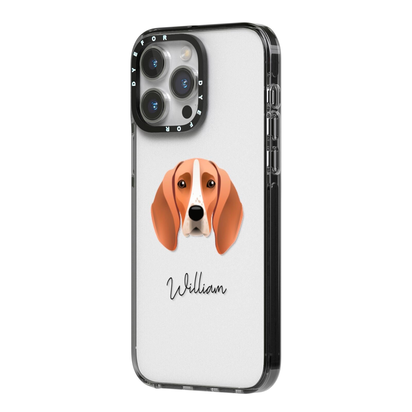 Foxhound Personalised iPhone 14 Pro Max Black Impact Case Side Angle on Silver phone