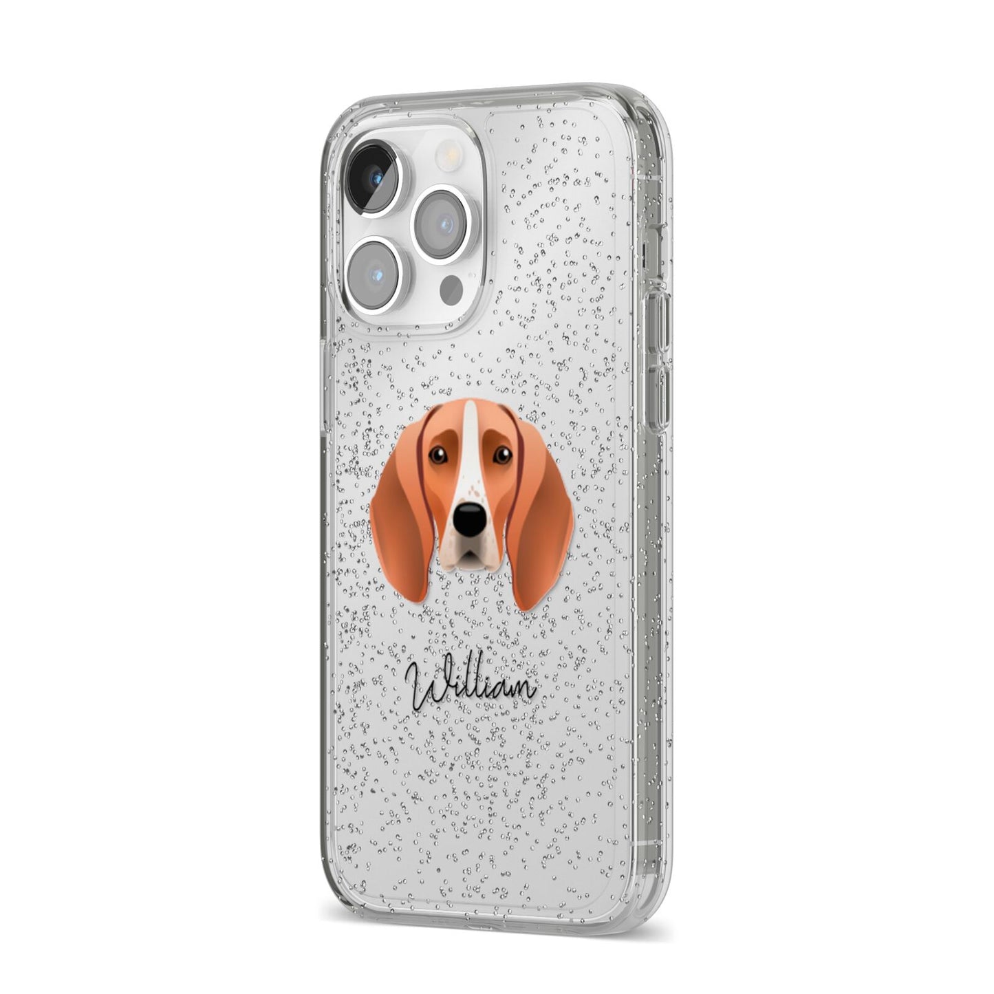 Foxhound Personalised iPhone 14 Pro Max Glitter Tough Case Silver Angled Image