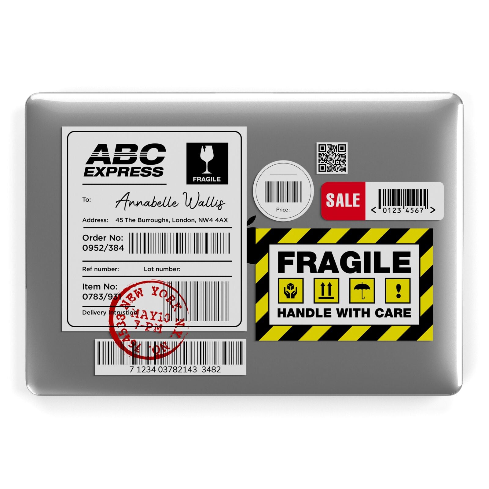 Fragile Courier Labels with Name Apple MacBook Case