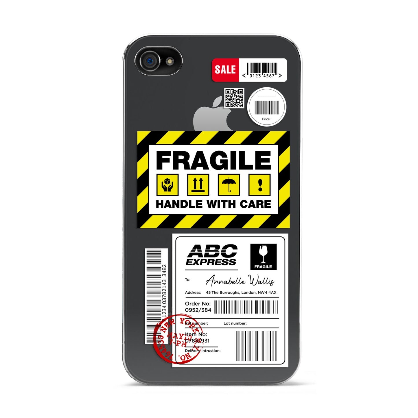 Fragile Courier Labels with Name Apple iPhone 4s Case