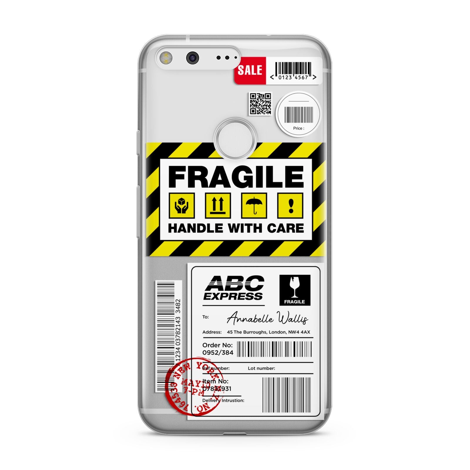 Fragile Courier Labels with Name Google Pixel Case