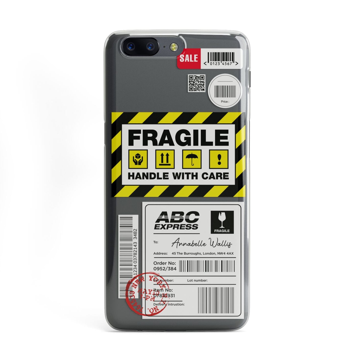 Fragile Courier Labels with Name OnePlus Case