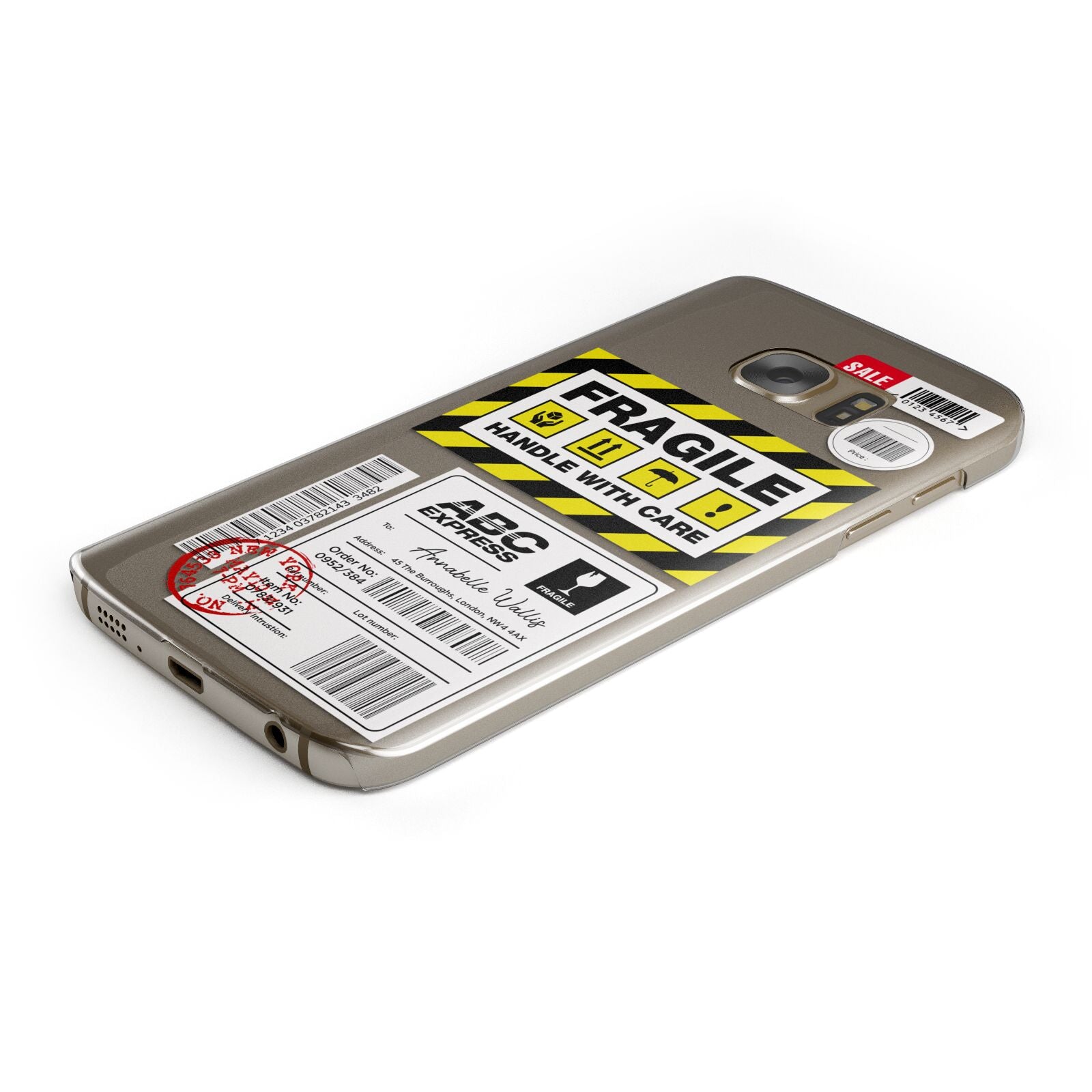 Fragile Courier Labels with Name Protective Samsung Galaxy Case Angled Image