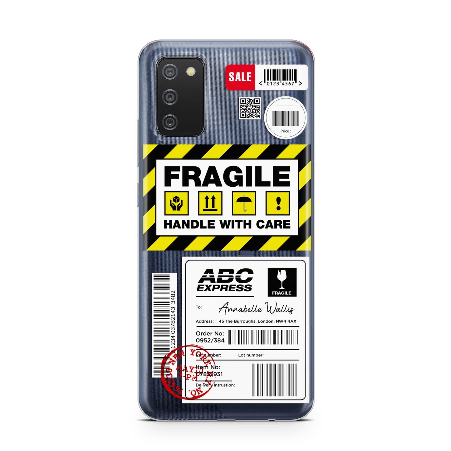 Fragile Courier Labels with Name Samsung A02s Case