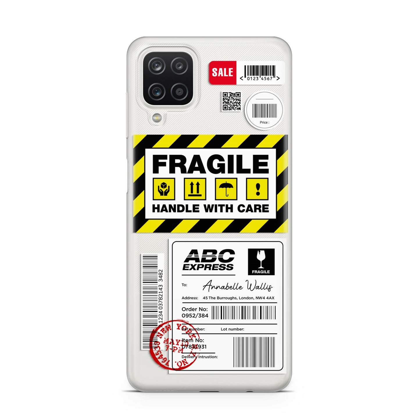 Fragile Courier Labels with Name Samsung A12 Case