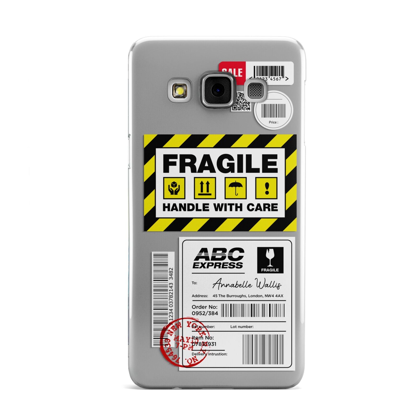 Fragile Courier Labels with Name Samsung Galaxy A3 Case